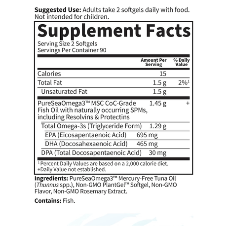 Información del suplemento de Garden of Life Dr. Formulated Advanced Omega, 180 cápsulas blandas.