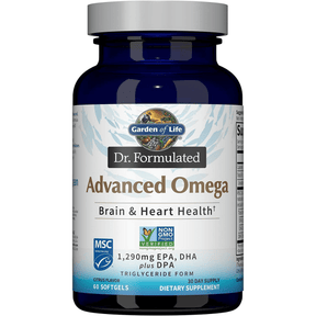 Frasco Garden of Life Dr. Formulated Advanced Omega, 60 cápsulas blandas.