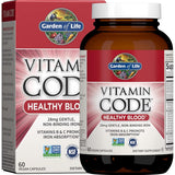 Frasco de suplemento Garden of Life Hierro Vitamin Code Healthy Blood 60 cápsulas