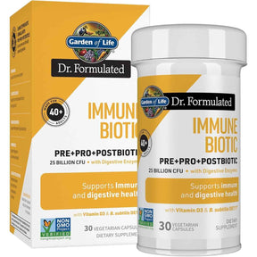 Garden of Life Immune Biotic 40+ frasco y caja de 30 cápsulas vegetarianas