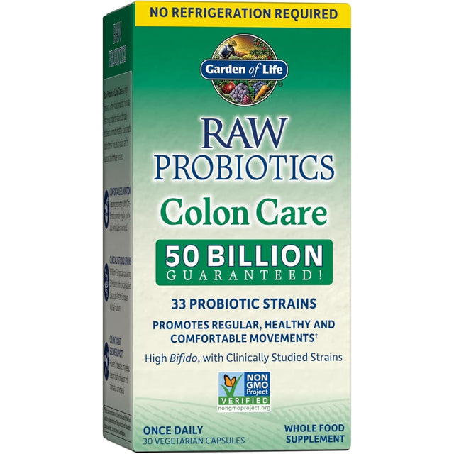 Frasco de suplemento Garden of Life Probióticos Raw Colon Care 30 cápsulas