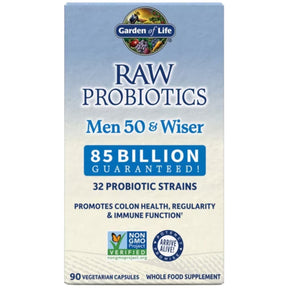 Frasco de suplemento Garden of Life Probióticos RAW para Hombres 50+ 85 Billones 90 cápsulas
