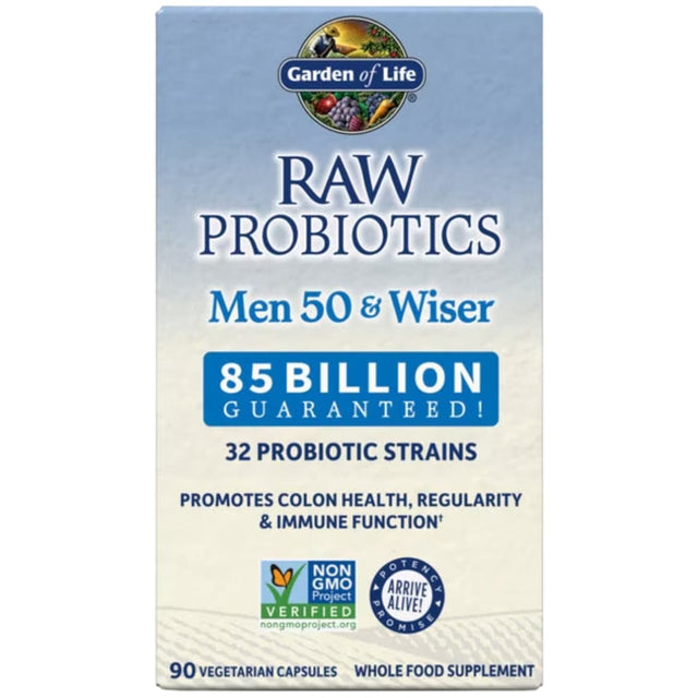 Frasco de suplemento Garden of Life Probióticos RAW para Hombres 50+ 85 Billones 90 cápsulas