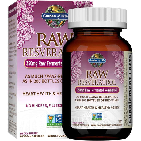 Garden of Life resveratrol crudo 350 mg por cápsula, frasco de 60 cápsulas