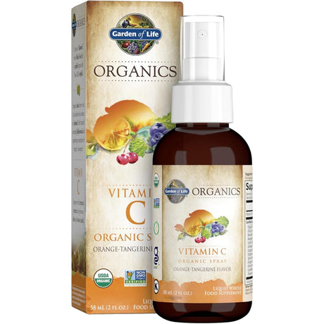 Frasco de suplemento Garden of Life Vitamina C Orgánica Naranja-Mandarina 58 ml