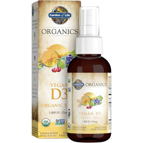 Frasco de suplemento Garden of Life Vitamina D3 Vainilla 58 ml