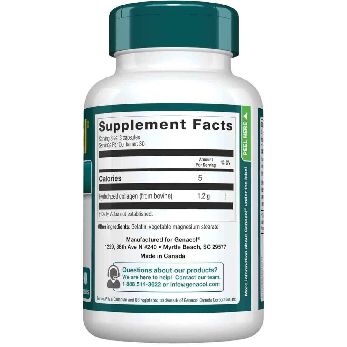 Tabla nutricional del suplemento Genacol Colágeno AminoLock 90 cápsulas
