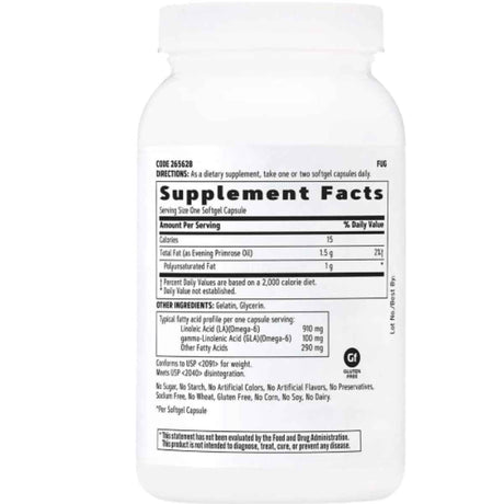 Tabla nutricional del suplemento GNC Aceite de Onagra 1300 mg 90 Cápsulas Blandas