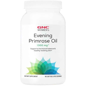 Frasco de suplemento GNC Aceite de Onagra 1300 mg 90 Cápsulas Blandas