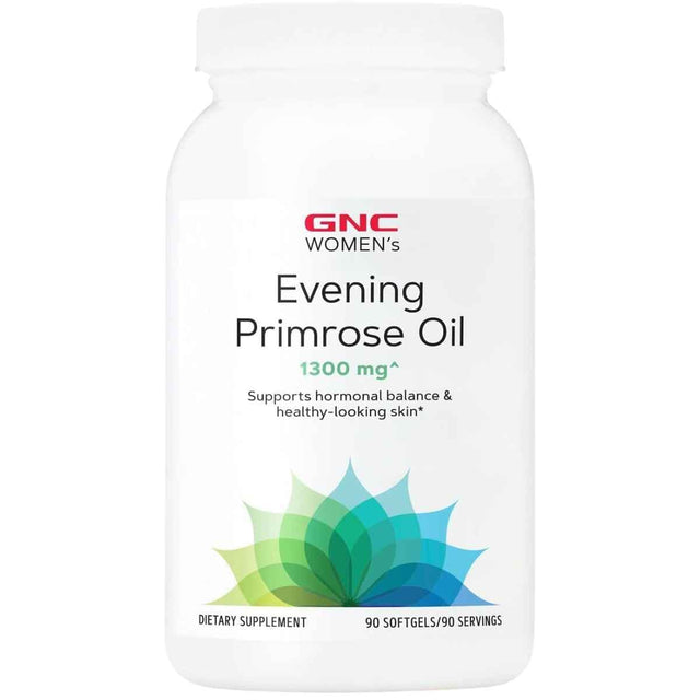 Frasco de suplemento GNC Aceite de Onagra 1300 mg 90 Cápsulas Blandas