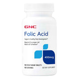 Frasco de suplemento GNC Ácido Fólico 400 mcg 100 tabletas vegetarianas