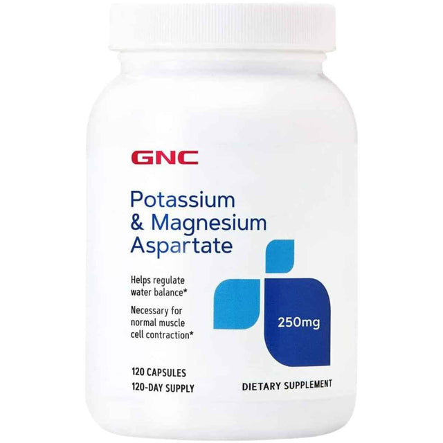 GNC aspartato de potasio y magnesio 250 mg, 120 cápsulas, vista frontal.