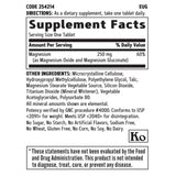 Información del suplemento de GNC magnesio 250 mg, presentación de 90 tabletas