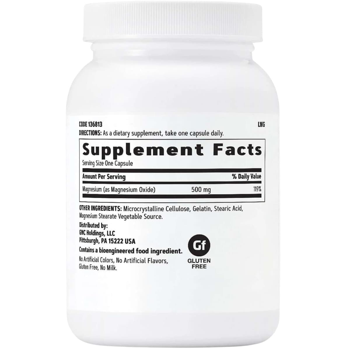 Información del suplemento de GNC magnesio 500 mg de 120 cápsulas