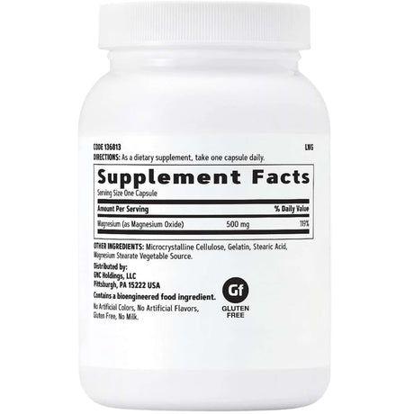 Información del suplemento de GNC magnesio 500 mg de 120 cápsulas