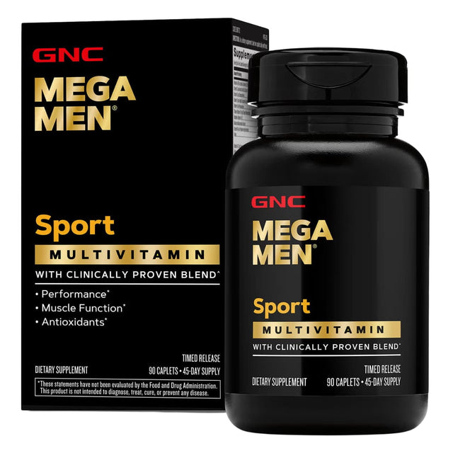 Frasco de suplemento GNC Mega Men Sport Multivitamínico 90 Tabletas Recubiertas