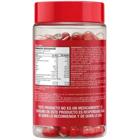 Etiqueta posterior de GNC Mega Men Test+ 120 cápsulas con información nutrimental, ingredientes y modo de uso