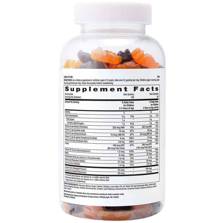 Tabla nutricional del suplemento GNC Multivitamínico para Niños 120 gomitas