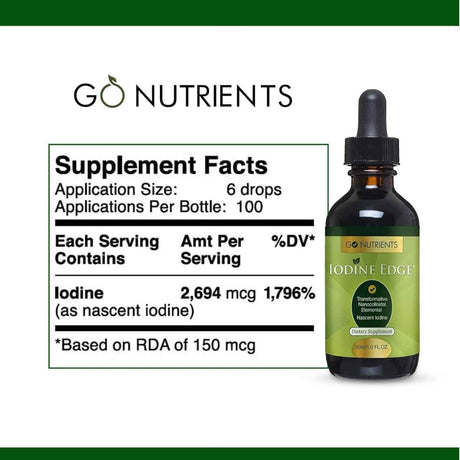 Tabla nutricional del suplemento Go Nutrients Yodo Naciente 2694 mcg 30 ml