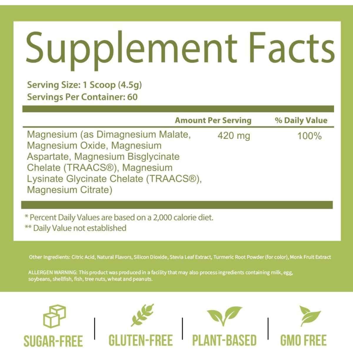 Tabla nutricional del suplemento GoBiotix Complejo de Magnesio sabor Lima Limón 420 mg 60 porciones