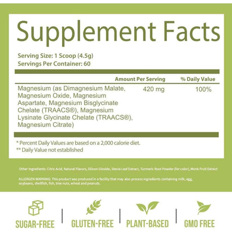 Tabla nutricional del suplemento GoBiotix Complejo de Magnesio sabor Lima Limón 420 mg 60 porciones
