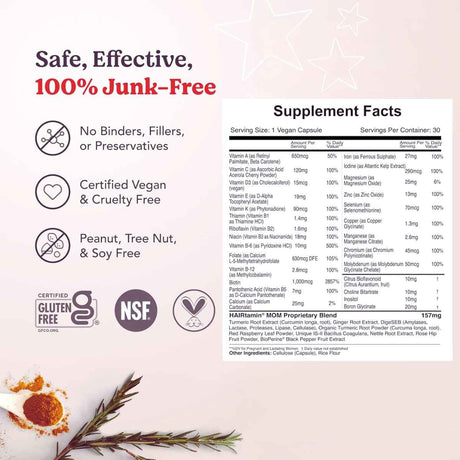 Tabla nutricional del suplemento HAIRtamin Mom Formula 30 cápsulas