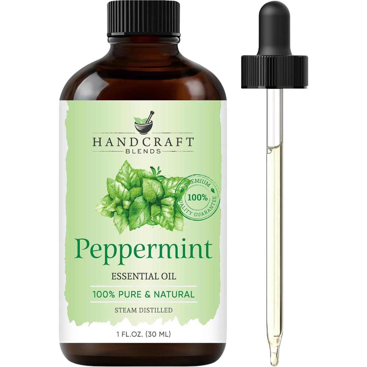 Frasco frontal de Handcraft Blends aceite esencial de menta de 30 ml con gotero visible