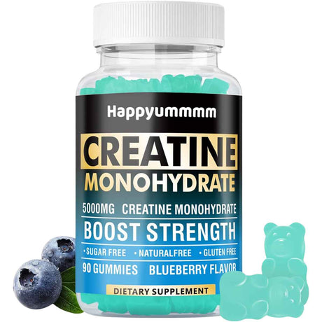 Happyummmm Monohidrato de Creatina 5000 mg - Sabor Arándano Azul - 90 Gomitas - Haz Tu Pedido