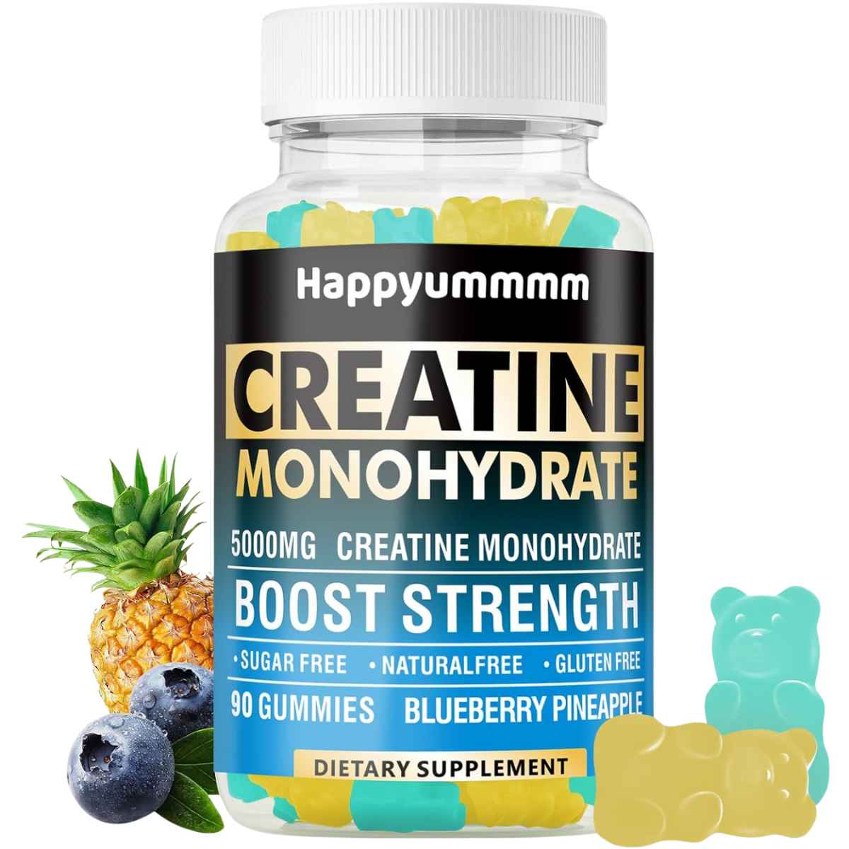 Happyummmm Monohidrato de Creatina 5000 mg - Sabor Arándano piña - 90 Gomitas - Haz Tu Pedido