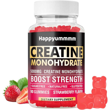 Happyummmm Monohidrato de Creatina 5000 mg - Sabor Fresa - 90 Gomitas - Haz Tu Pedido