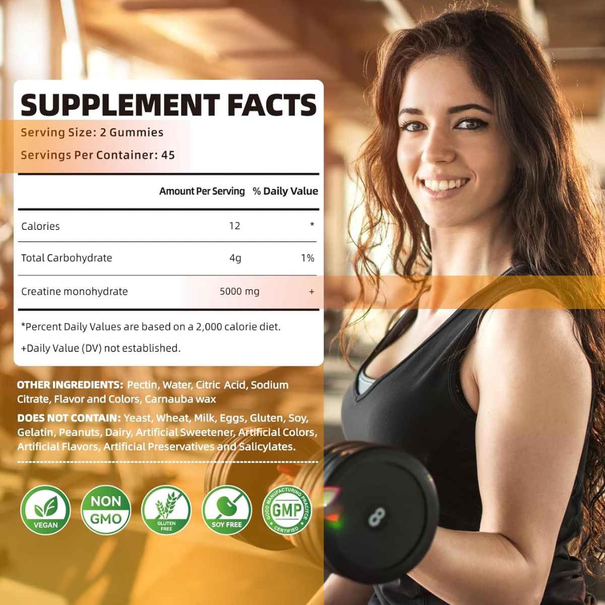 Happyummmm Monohidrato de Creatina 5000 mg - Sabor Piña - 90 Gomitas - Tabla Nutricional - Haz Tu Pedido