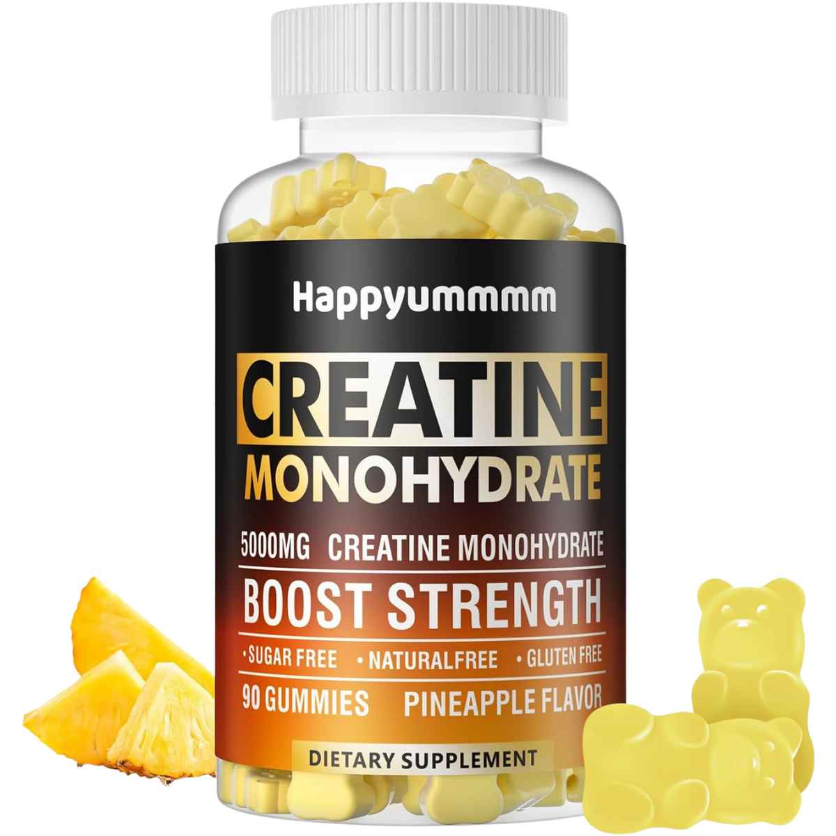 Happyummmm Monohidrato de Creatina 5000 mg - Sabor Piña - 90 Gomitas - Haz Tu Pedido