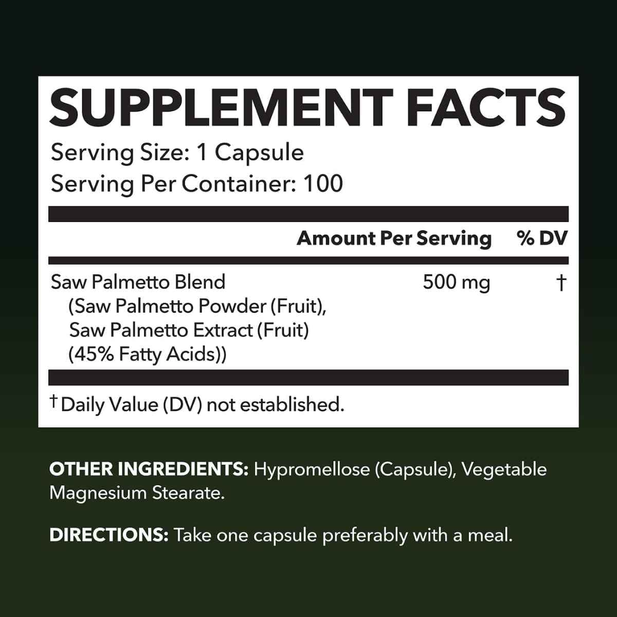 Información del suplemento Havasu Nutrition saw palmetto 500 mg, 100 cápsulas