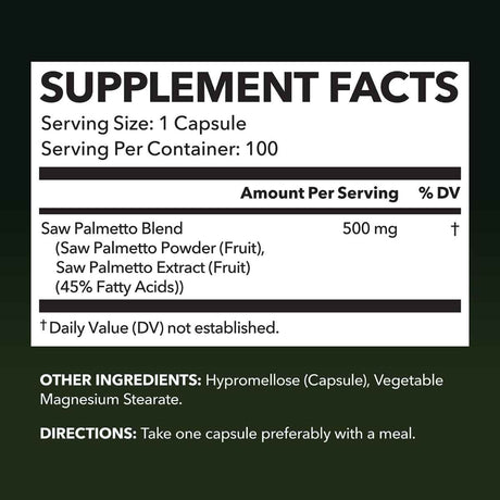 Información del suplemento Havasu Nutrition saw palmetto 500 mg, 100 cápsulas