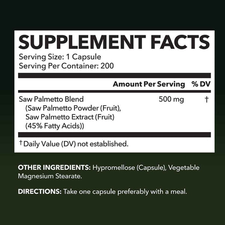 Información del suplemento Havasu Nutrition saw palmetto 500 mg, 200 cápsulas