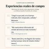 Imagen con reseñas reales de clientes sobre su experiencia de compra en Haz Tu Pedido, destacando seguimiento del envío, entrega puntual, empaque seguro y confianza durante el proceso.