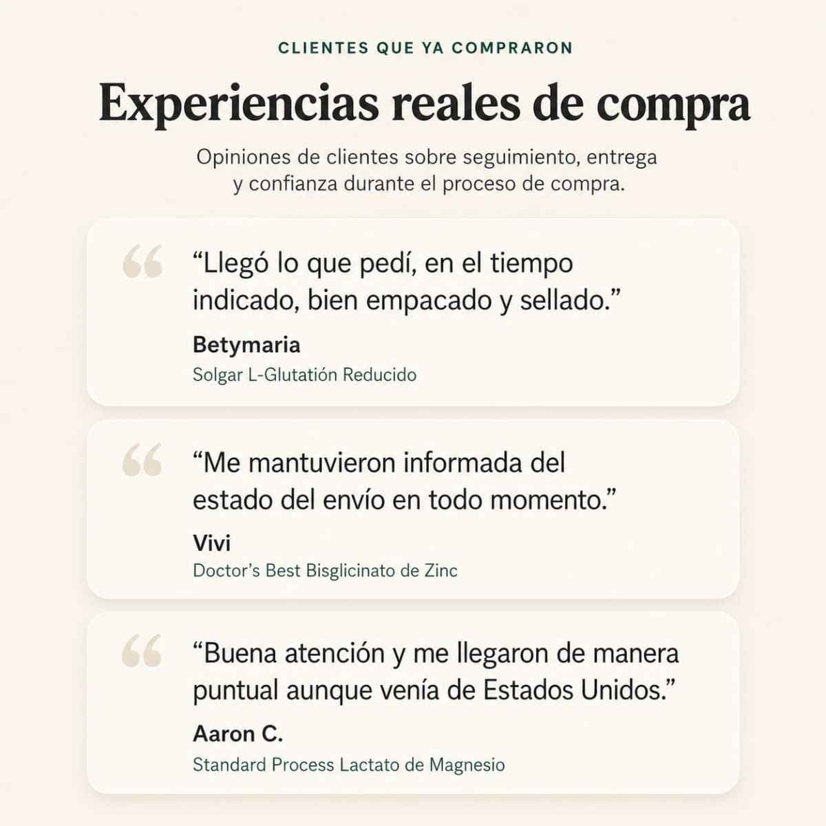 Imagen con reseñas de clientes sobre la experiencia de compra y entrega.