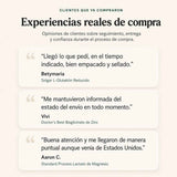 Imagen con reseñas de clientes sobre la experiencia de compra y entrega.
