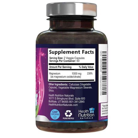 Información del suplemento de Health Nutrition Naturals citrato de magnesio 120 cápsulas