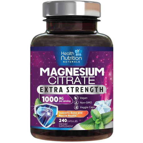 Frontal de Health Nutrition Naturals citrato de magnesio 240 cápsulas