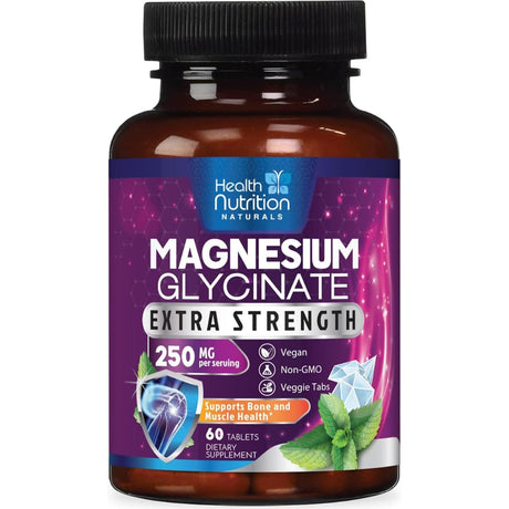 Frasco de glicinato de magnesio Health Nutrition Naturals de 60 tabletas