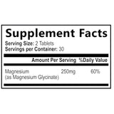 Etiqueta Supplement Facts del glicinato de magnesio Health Nutrition Naturals de 60 tabletas