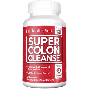 Frasco de suplemento HealthPlus Super Colon Cleanse 120 cápsulas