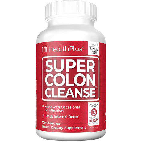 Frasco de suplemento HealthPlus Super Colon Cleanse 120 cápsulas