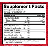 Tabla nutricional del suplemento HealthPlus Super Colon Cleanse 240 cápsulas.
