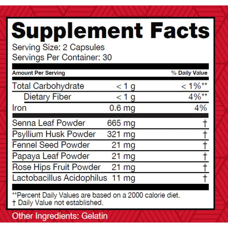 Tabla nutricional del suplemento HealthPlus Super Colon Cleanse 60 cápsulas