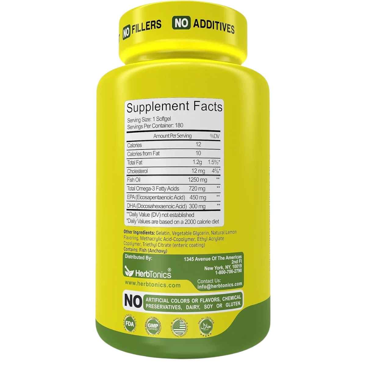 Etiqueta con tabla de suplemento de Herbtonics Omega-3X aceite de pescado Omega 3