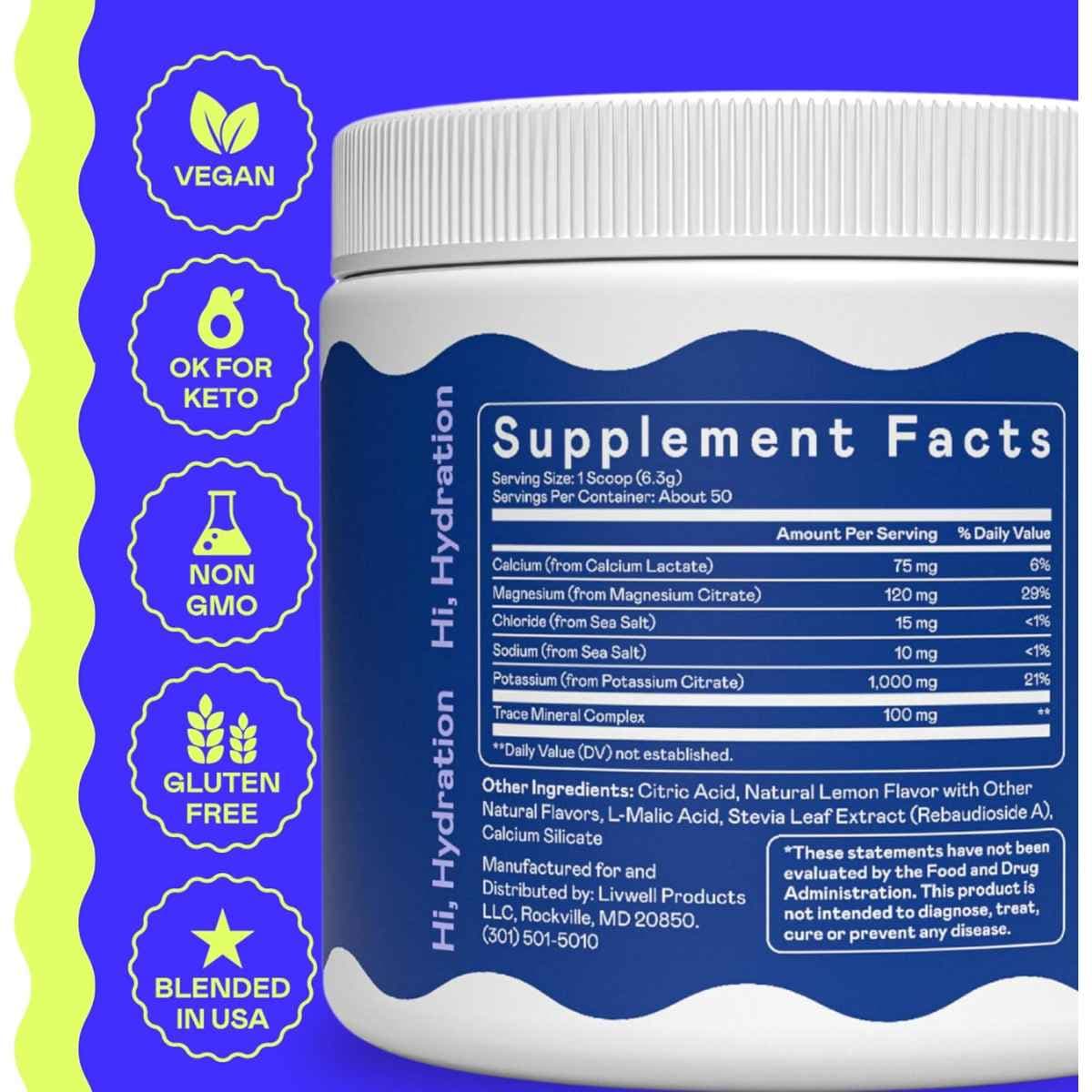 Tabla nutricional del suplemento Hi-Lyte K1000 Electrolitos limonada 50 porciones