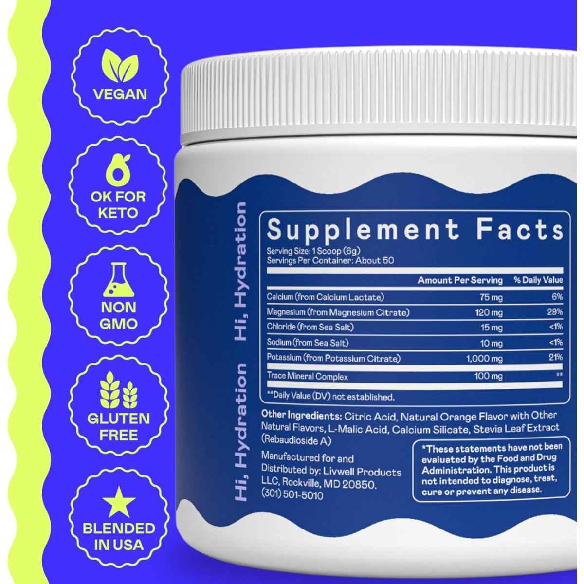 Tabla nutricional del suplemento Hi-Lyte K1000 Electrolitos naranja 50 porciones