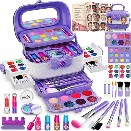 Kit de maquillaje infantil Hollyhi morado de 58 piezas con estuche y accesorios